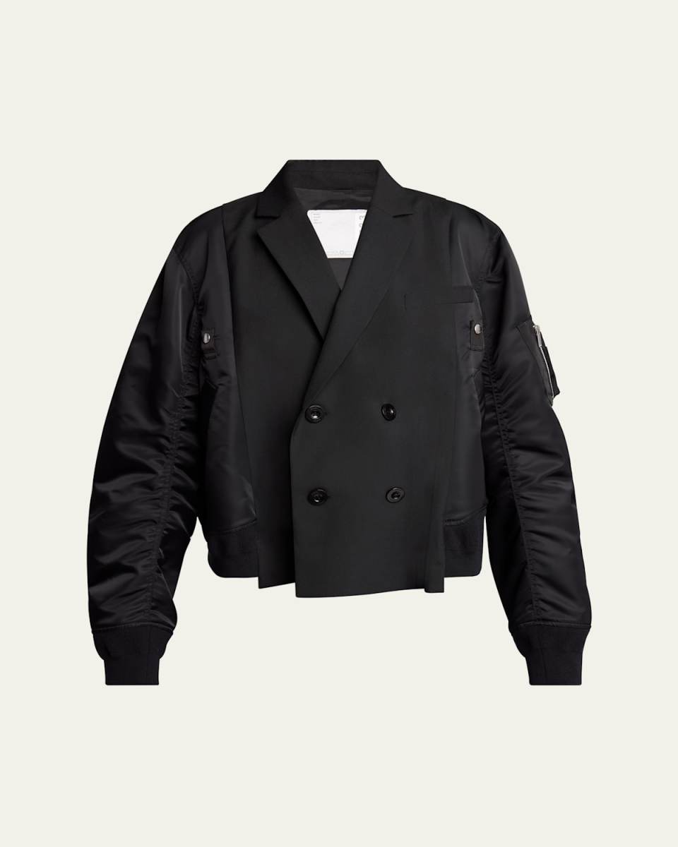 Hybrid Double-Breasted Wool Blazer Bomber Jacket